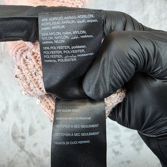 bebe Sweater Womens Small Misty Rose Eyelash Knit Sequined Longline Pullover - Picture 9 of 11